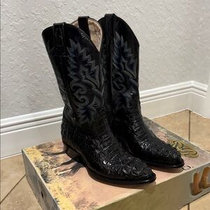 Black Embossed Leather Cowboy Boots